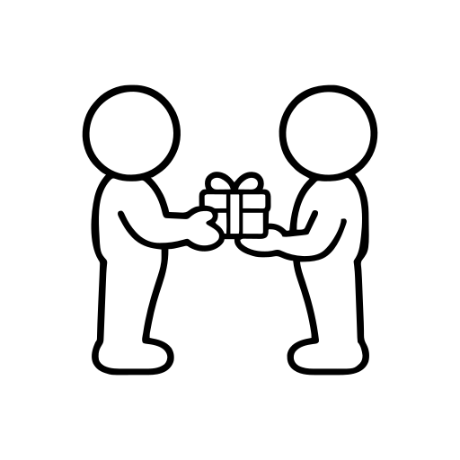 贈り物を渡す2人のイラスト（丸みのあるデフォルメ）