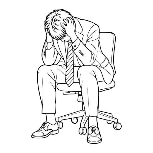頭を抱える会社員のイラスト（線画）