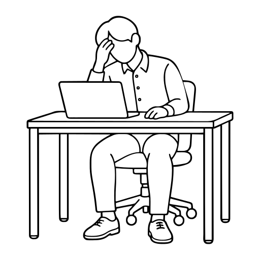 PCの前で悩む人のイラスト（シンプル）