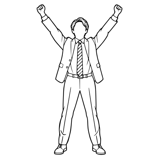 両手を上げて喜ぶ人のイラスト（線画）