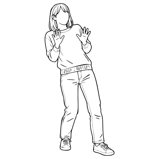 身を引いて驚く人のイラスト（線画）