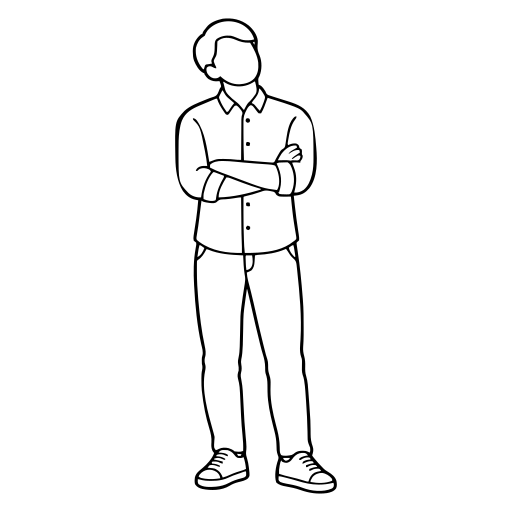 腕を組んで考える人のイラスト（シンプル）