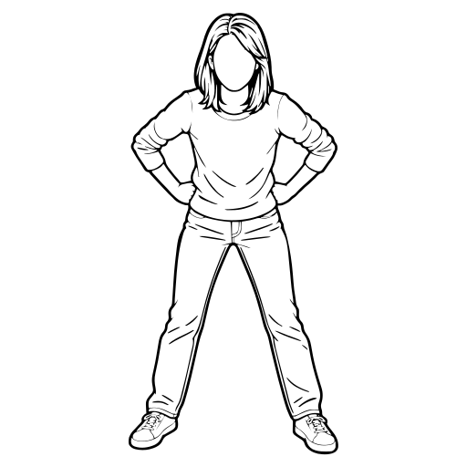 腰に手を当てて怒る人のイラスト（線画）
