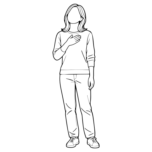 胸に手を当ててほっとする人のイラスト（線画）
