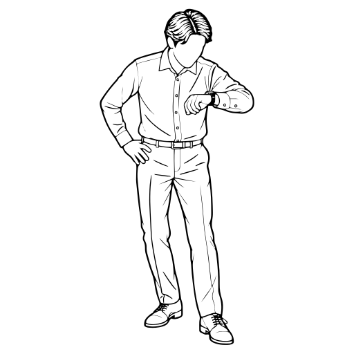 腕時計を気にする人のイラスト（線画）