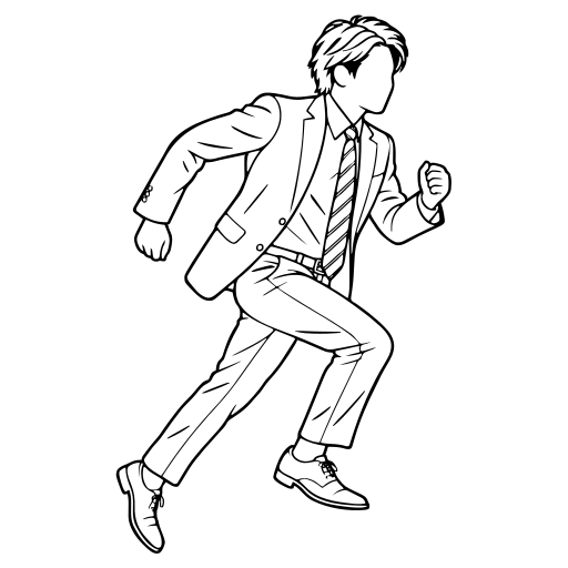 急いで走る人のイラスト（線画）