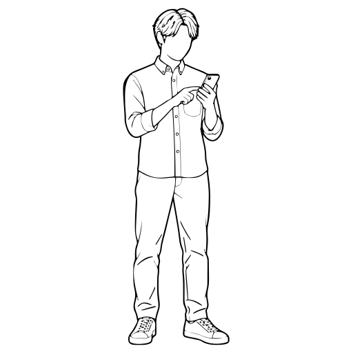 スマートフォンを操作する人のイラスト（線画）