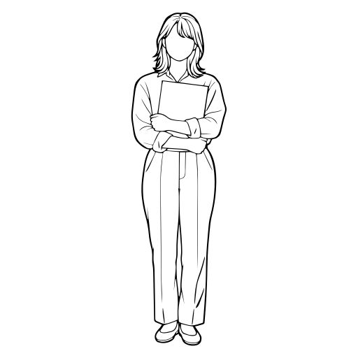 資料を胸に抱える人のイラスト（線画）