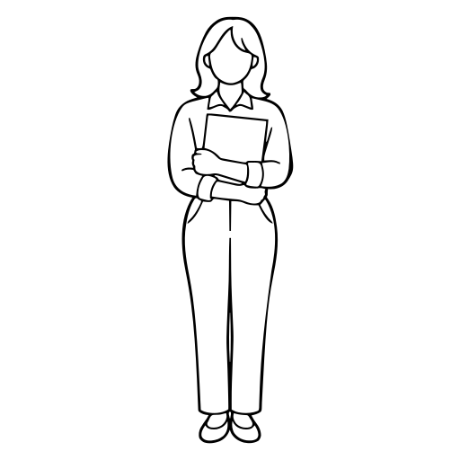 資料を胸に抱える人のイラスト（シンプル）