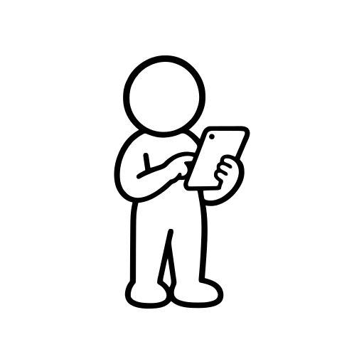 タブレットを持って立つ人のイラスト（丸みのあるデフォルメ）