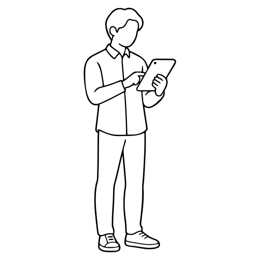 タブレットを持って立つ人のイラスト（シンプル）