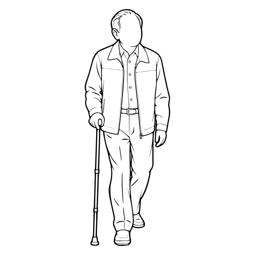 杖をついて歩く高齢者のイラスト（線画）