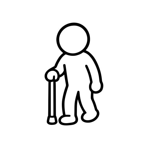 杖をついて歩く高齢者のイラスト（丸みのあるデフォルメ）