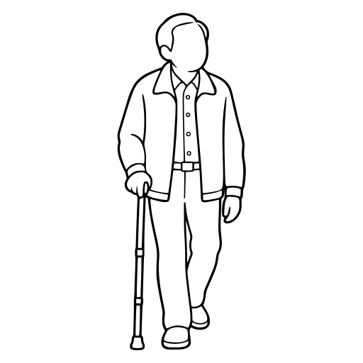 杖をついて歩く高齢者のイラスト（シンプル）