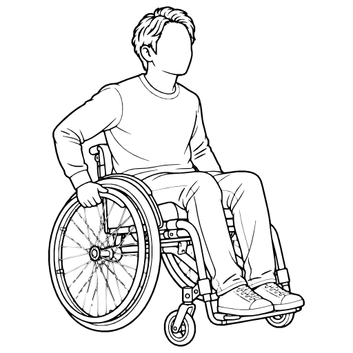 車椅子を自分で操作する人のイラスト（線画）