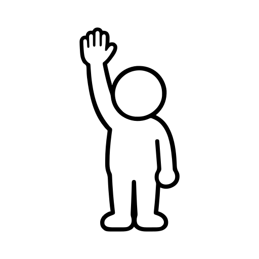 立って手を挙げる人のイラスト（丸みのあるデフォルメ）