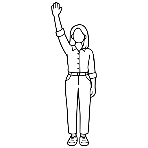 立って手を挙げる人のイラスト（シンプル）