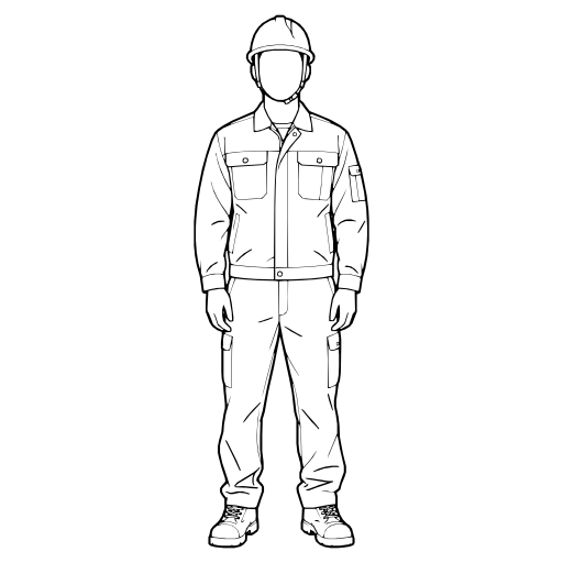 ヘルメットと作業服の作業員のイラスト（線画）