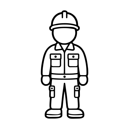 ヘルメットと作業服の作業員のイラスト（丸みのあるデフォルメ）