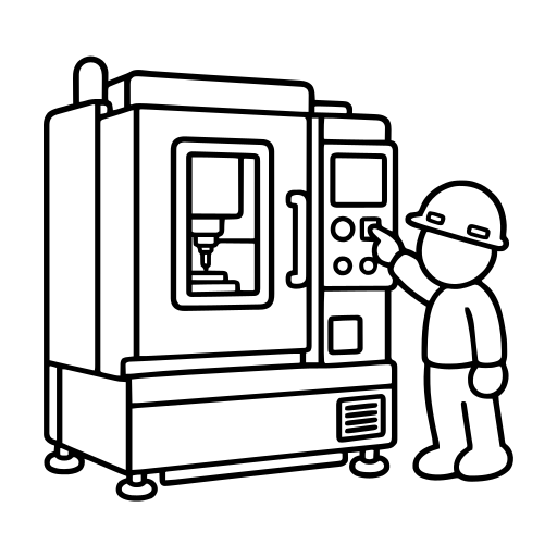 機械の操作盤を扱う工場作業員のイラスト（丸みのあるデフォルメ）