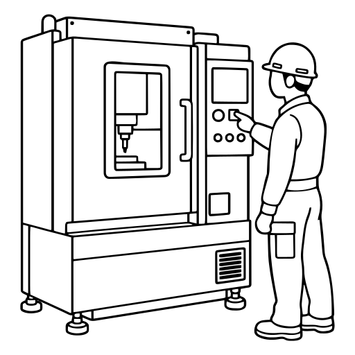 機械の操作盤を扱う工場作業員のイラスト（シンプル）