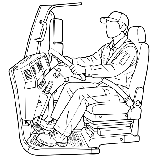 トラックを運転する人のイラスト（線画）