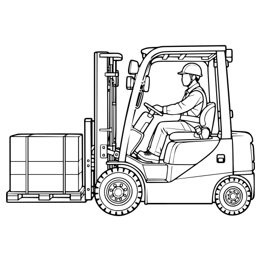 フォークリフトで荷物を運ぶ人のイラスト（線画）