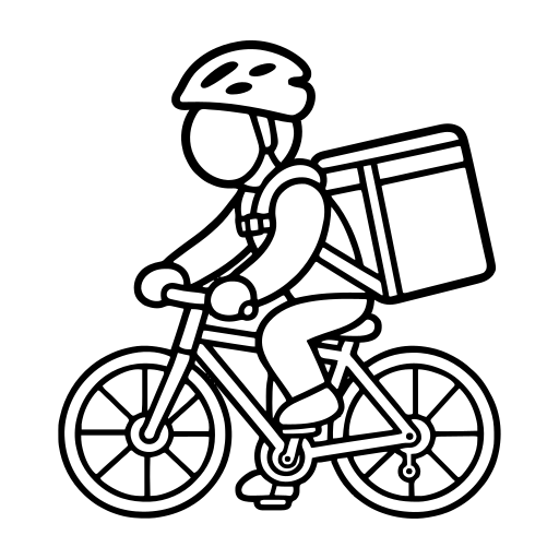 自転車で配達する人のイラスト（丸みのあるデフォルメ）