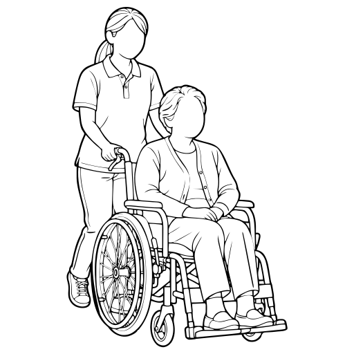 介護職員と車椅子の高齢者のイラスト（線画）