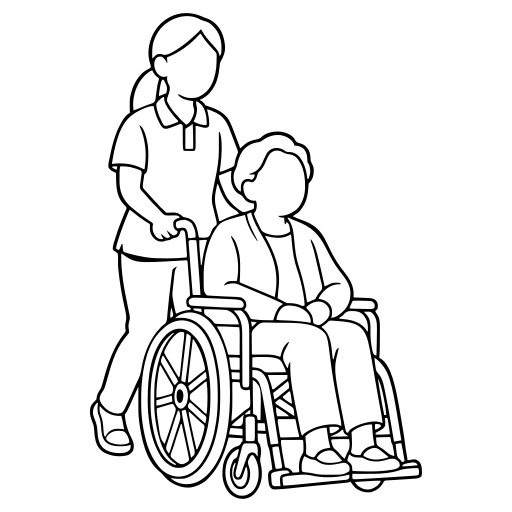 介護職員と車椅子の高齢者のイラスト（シンプル）