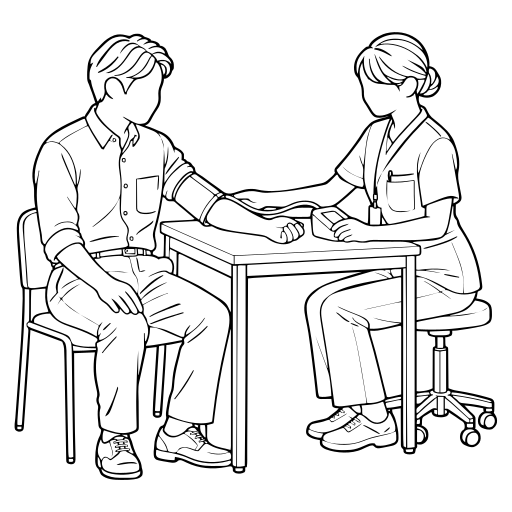 血圧を測る看護師のイラスト（線画）