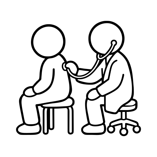 患者を診察する医師のイラスト（丸みのあるデフォルメ）