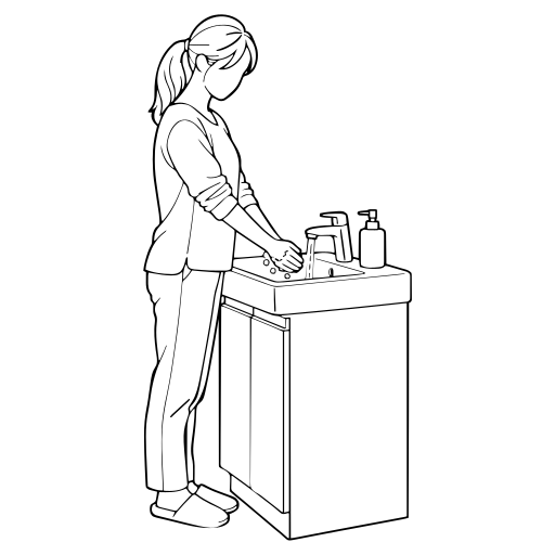 洗面台で手を洗う人のイラスト（線画）