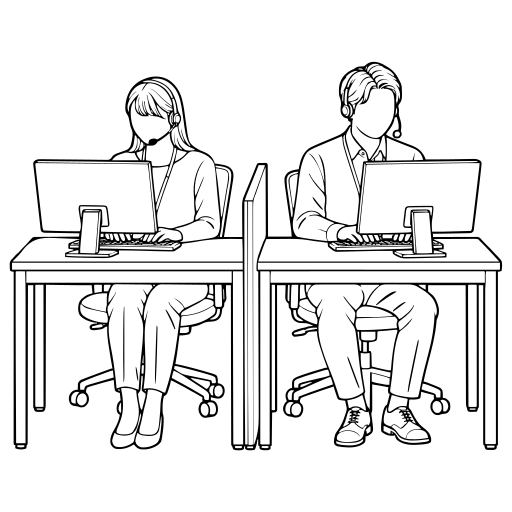 並んで応対するコールセンター担当者2人のイラスト（線画）