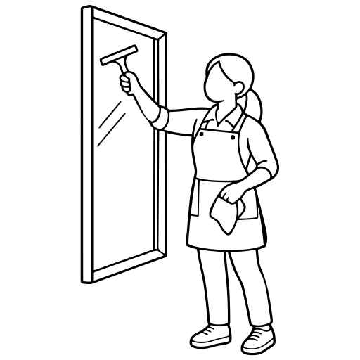 窓を清掃するスタッフのイラスト（シンプル）