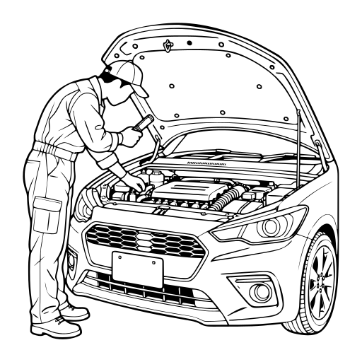 車を点検する整備士のイラスト（線画）