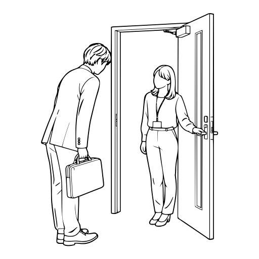 客先を訪問する営業担当者のイラスト（線画）