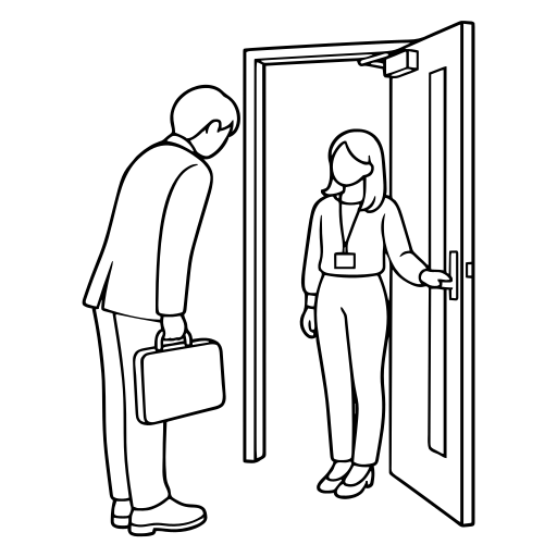 客先を訪問する営業担当者のイラスト（シンプル）
