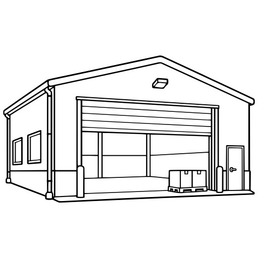 搬入口のある倉庫のイラスト（シンプル）