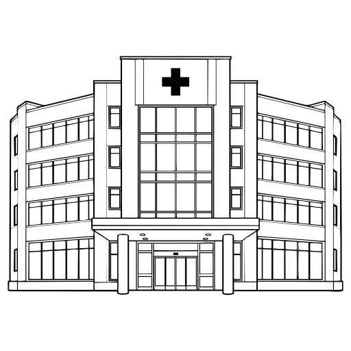 病院の建物のイラスト（線画）