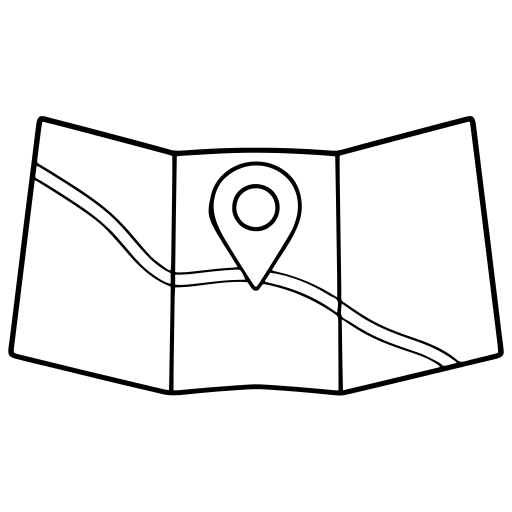 地図と位置ピンのイラスト（線画）