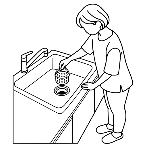 Person Holding a Sink Strainer Above the Drain illustration (Simple style)
