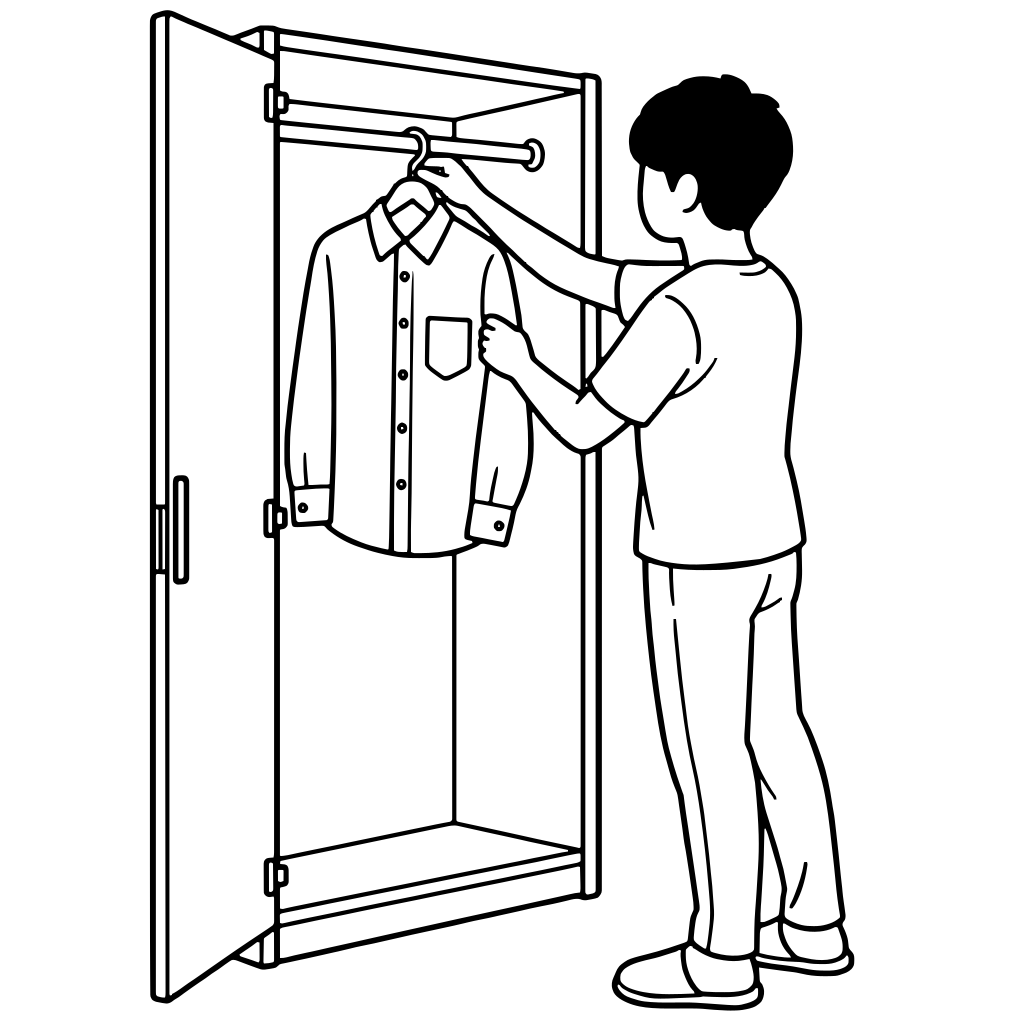 Person Hanging a Shirt on a Hanger on a Closet Rod illustration (Simple style)