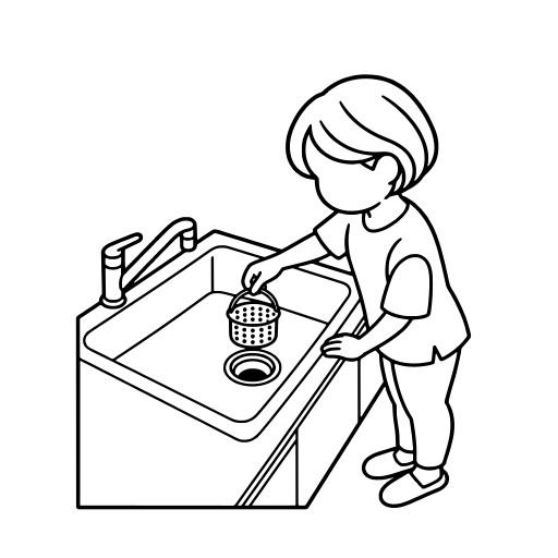 Person Holding a Sink Strainer Above the Drain illustration (Rounded style)