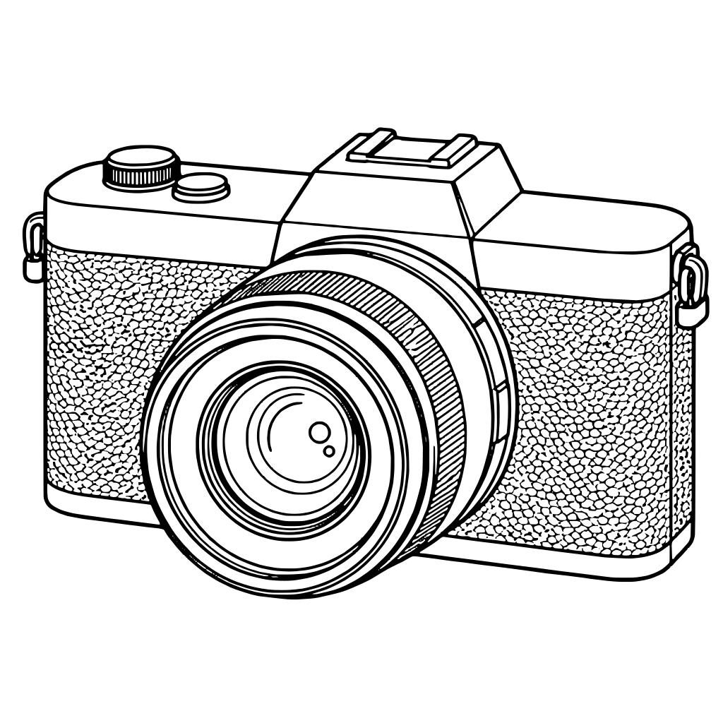 Camera with an Attached Lens illustration (Line style)
