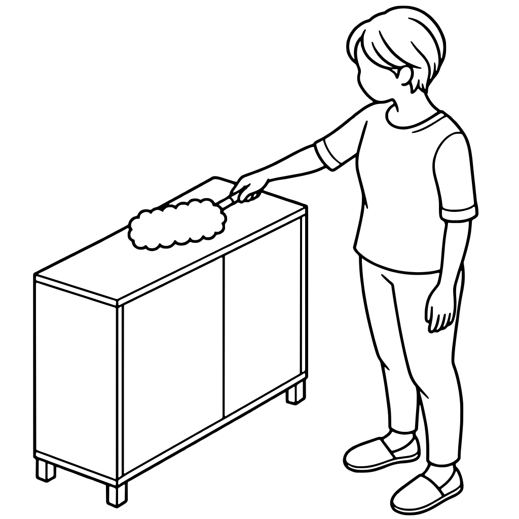 Person Dusting the Top of a Cabinet with a Handheld Duster illustration (Simple style)
