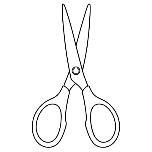 刃を少し開いた文房具のはさみのイラスト（線画）