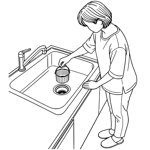 Person Holding a Sink Strainer Above the Drain illustration (Line style)