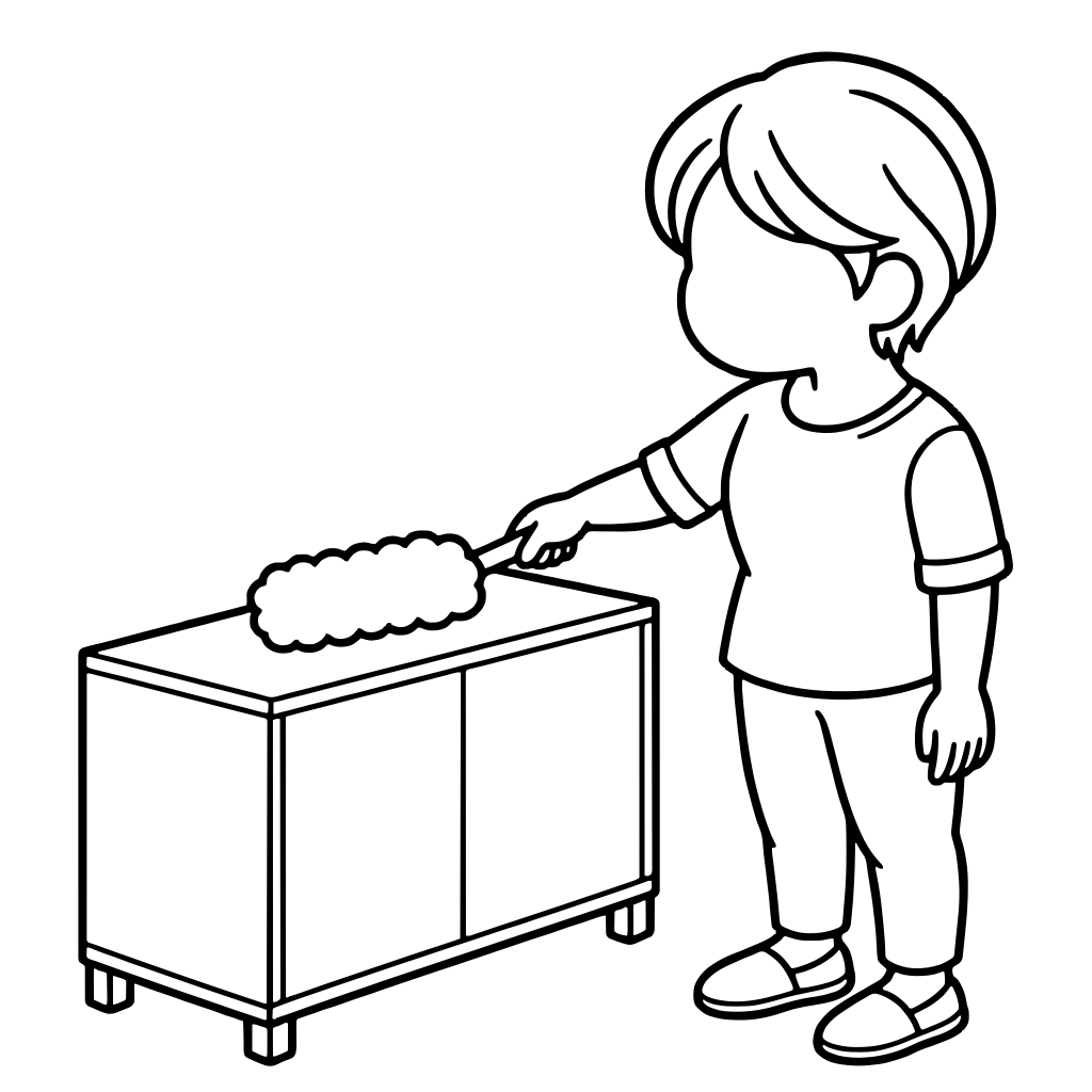 Person Dusting the Top of a Cabinet with a Handheld Duster illustration (Rounded style)